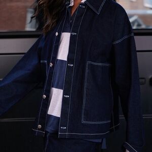 Raw Indigo Wash Contrast Stitch Pocket Patch Detail Denim Shirt